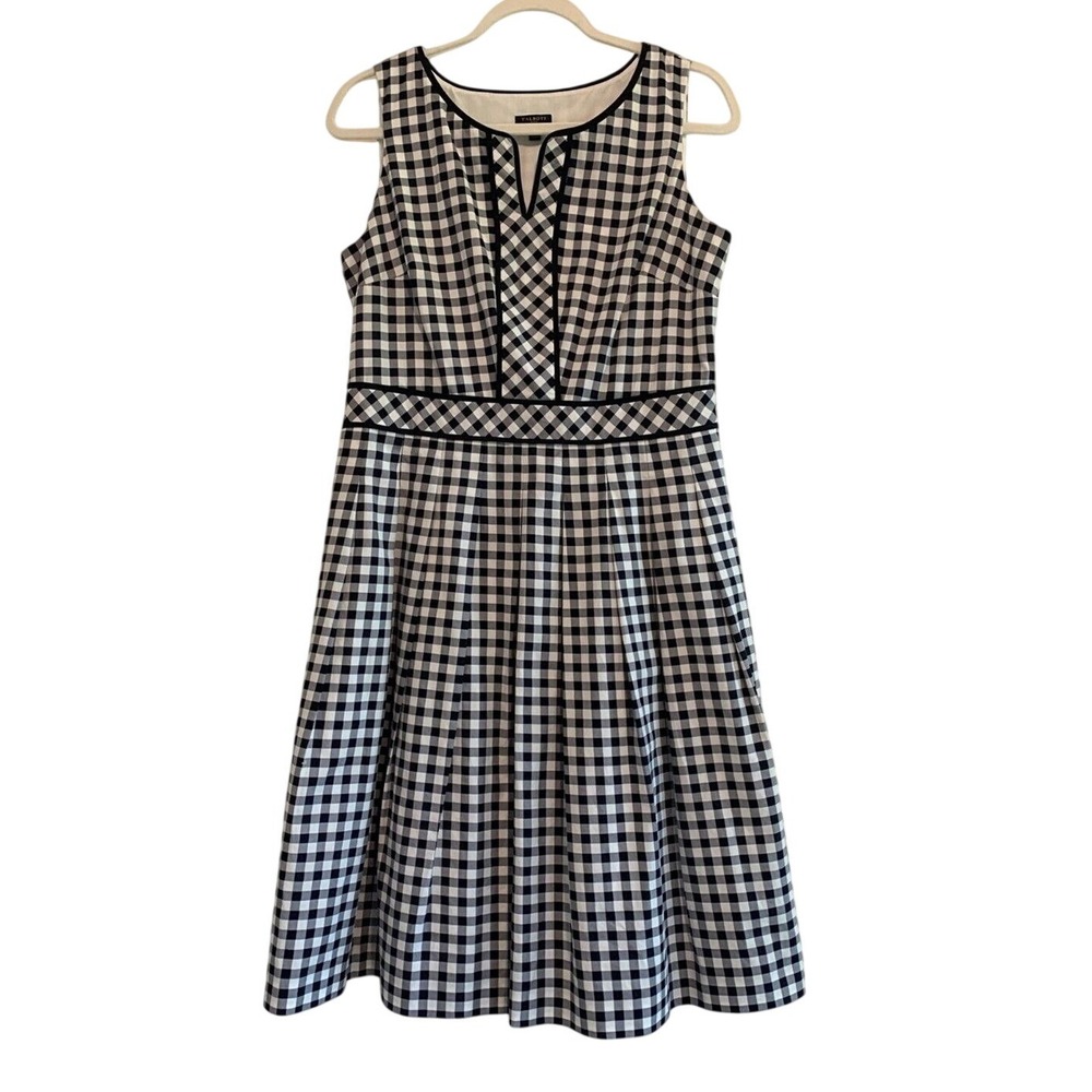 Talbots Gingham Dress Fit & Flare Navy White Sleeveless 8P Preppy Academia